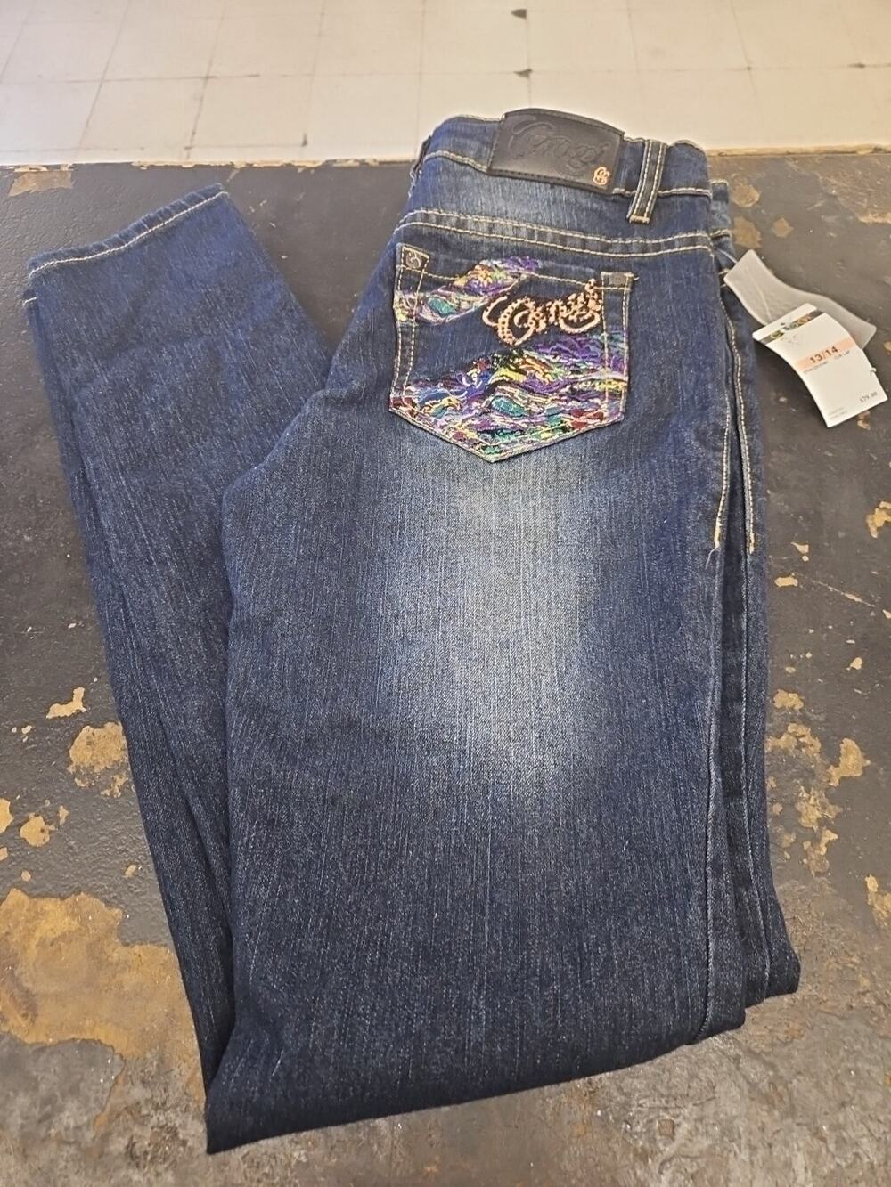Coogi Australia Colorful Embroidered Jeans Low Rise Straight Leg Size 13/14